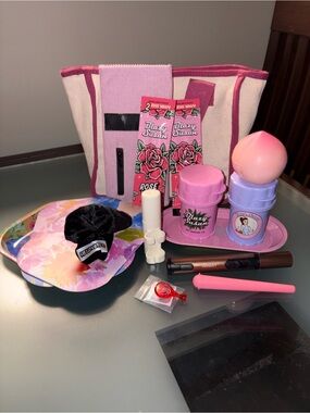 Canvas Tote with Pink Trim & Assorted Pink Herb Accessories